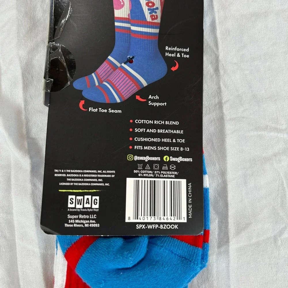 SWAG Performance Socks Original Bazooka Joe Bubble Gum Mens Crew One Size NEW